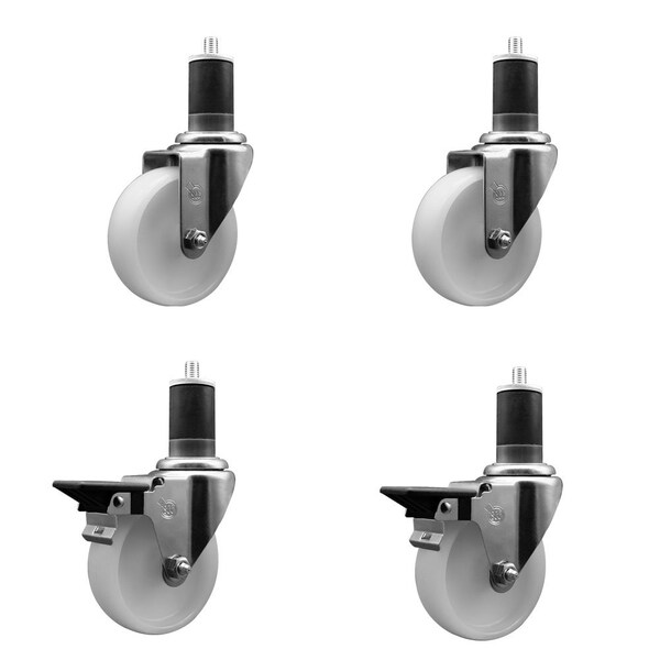 4'' Nylon Wheel Swivel 1-5/8'' Expanding Stem Caster Set 2 Brakes, 4PK